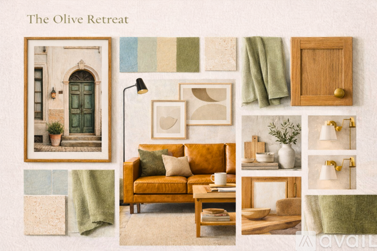 A collage of interior design elements for a room.