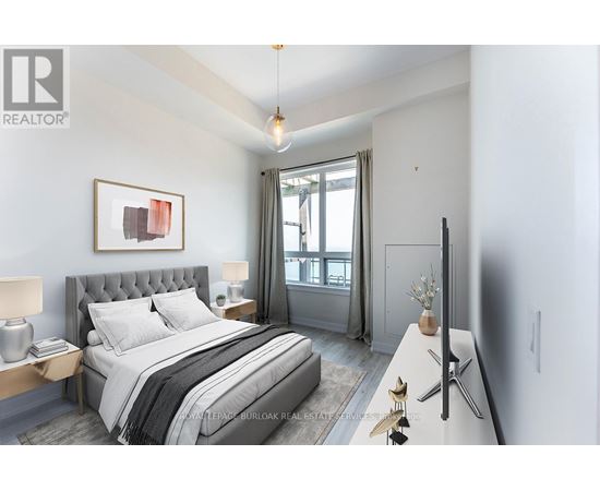 A bedroom with a large bed and a painting on the wall.