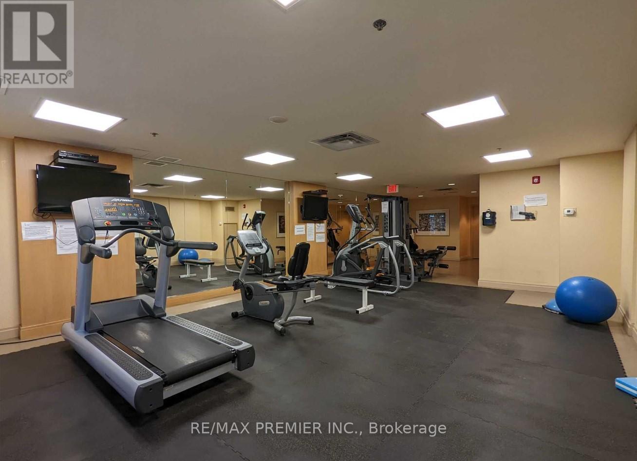 A gym with treadmills, exercise bikes, and other equipment.