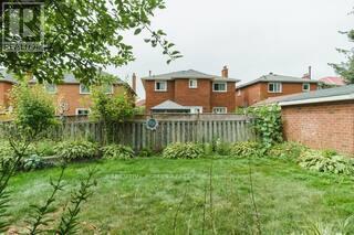 A backyard with a wooden fence and green grass.