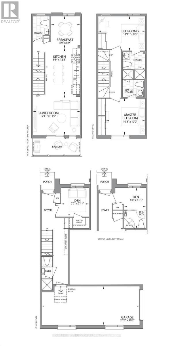 A set of four house floor plans with different room layouts.