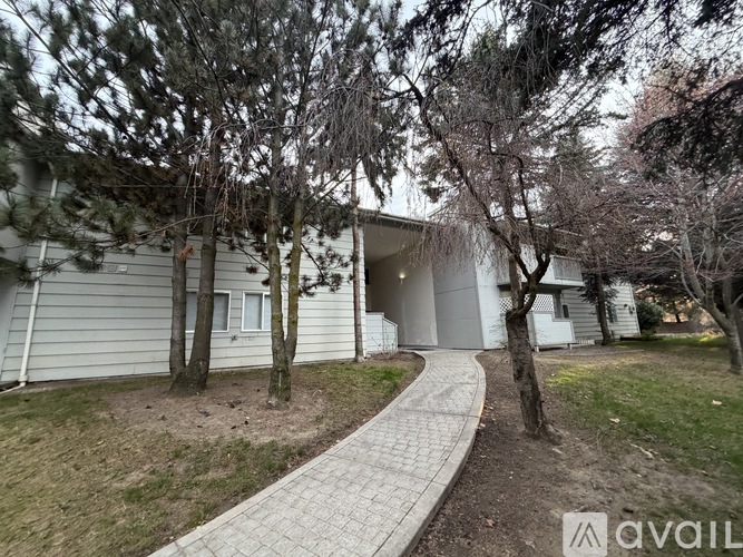 A house with a driveway and trees in front.