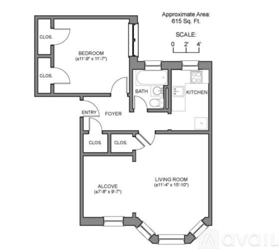 A floor plan of a house with a living room, kitchen, and bathroom.