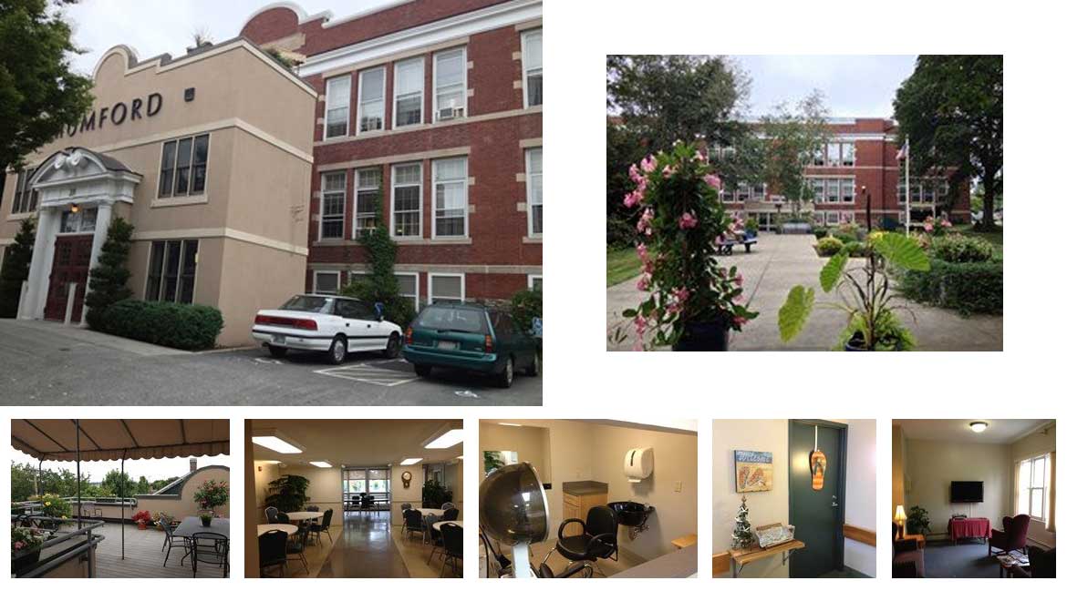 A collage of images showing the exterior and interior of a building named Humford.