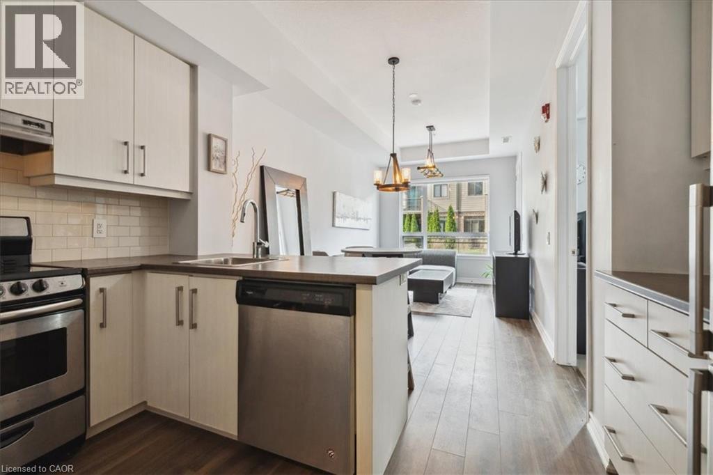 A modern kitchen with white cabinets and stainless steel appliances.