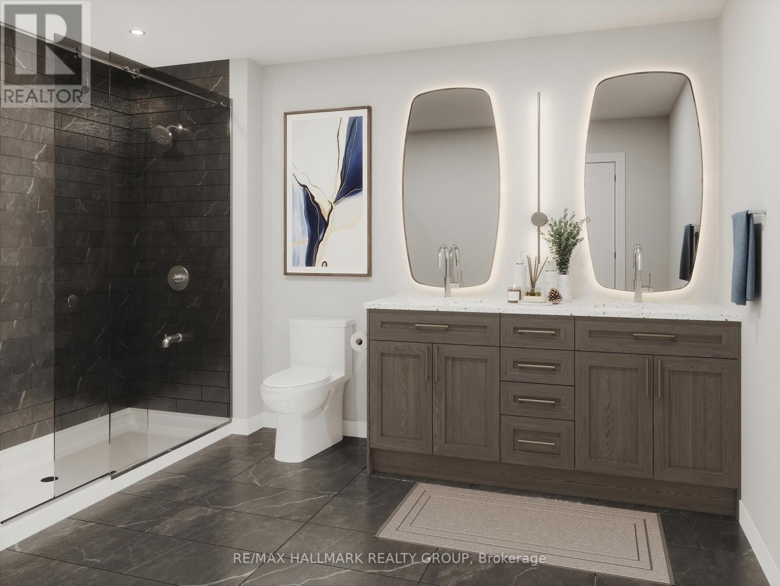 A bathroom with a toilet, sink, and mirror.