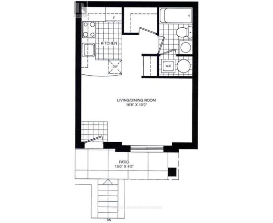 A black and white image of a floor plan for a living and dining room.
