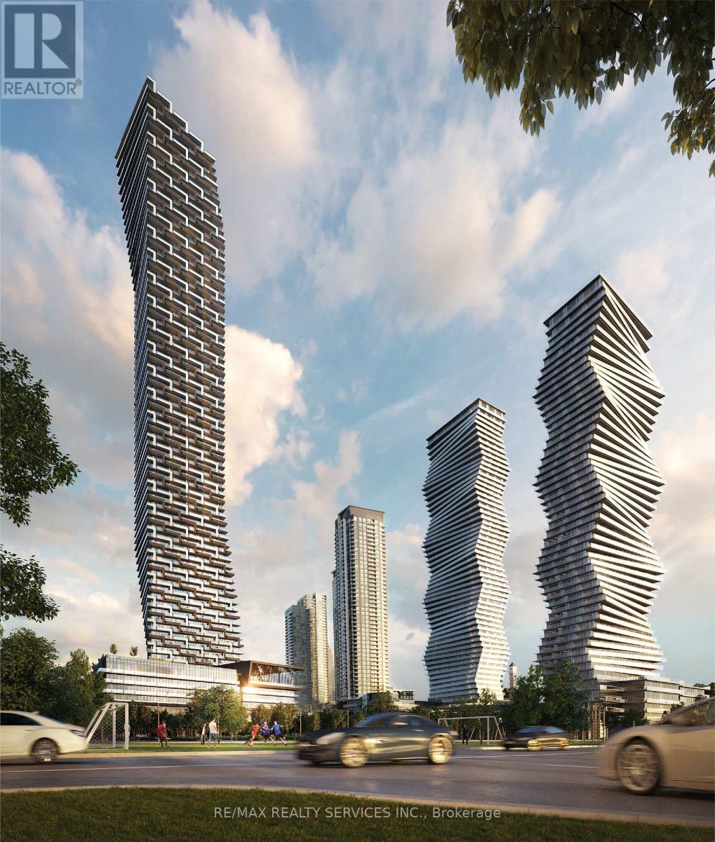 A modern cityscape with three distinctive buildings and a Re/Max Realty Services Inc. logo.
