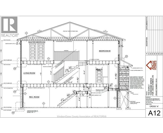 A drawing of a house with a living room, master bedroom, and other rooms.