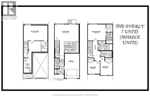A black and white image of a floor plan for a building with three units.