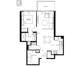 A black and white floor plan of an apartment with a balcony.