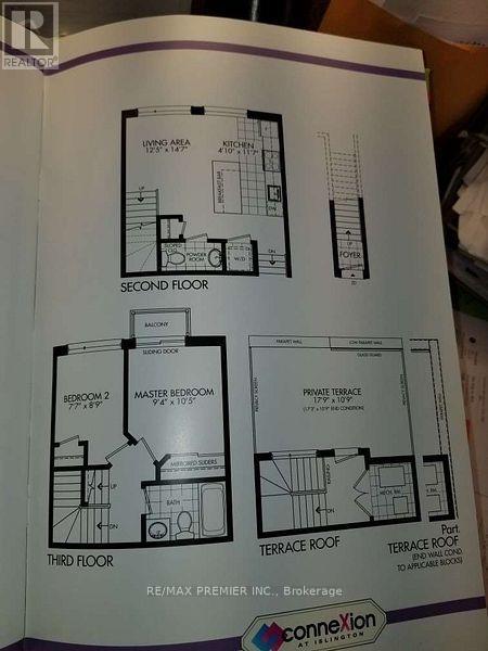 A booklet shows floor plans for a house with two bedrooms, a master bedroom, and a terrace.