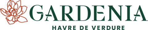 A logo with a flower and the words "Gardenia" and "Havre de Verdure" written in green.