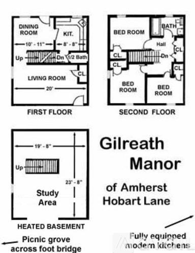 A floor plan of the Gilreath Manor of Amherst Hobart Lane.