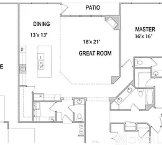 A floor plan of a house with a dining area of 13x13, a master bedroom of 16x16, and a great room of 18x21.