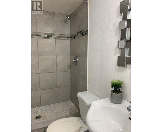 A white toilet sits next to a sink in a bathroom.