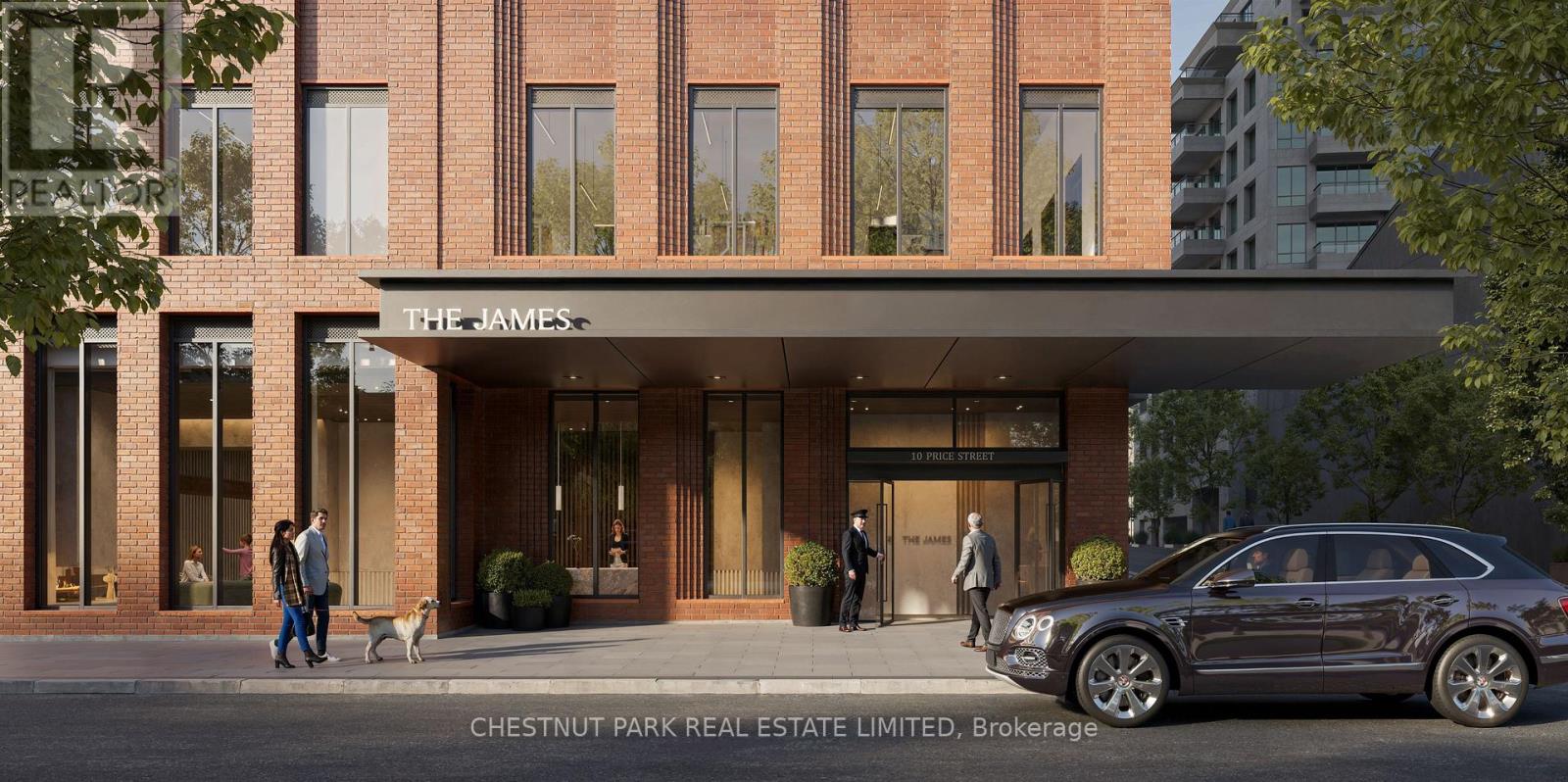 A rendering of a modern building with the name "The James" on the front.