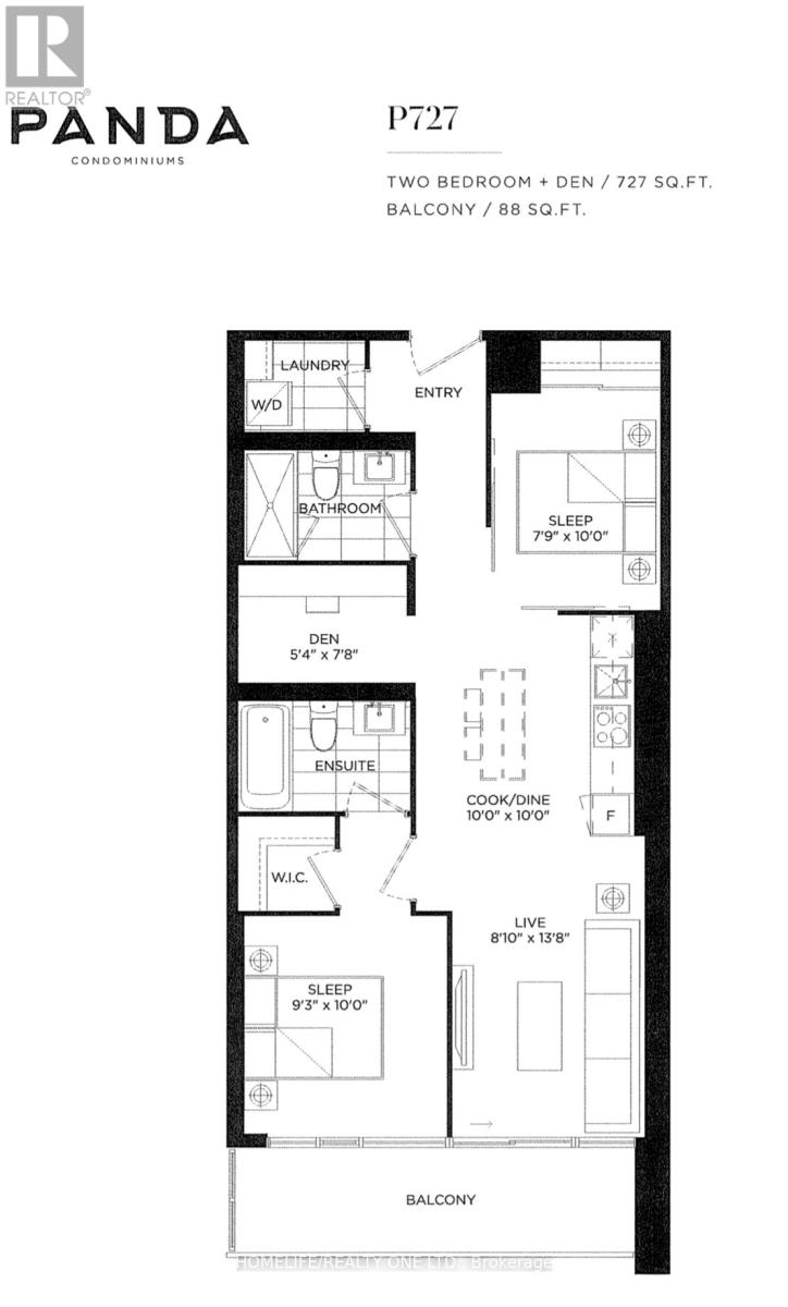 A floor plan for a two bedroom, two bathroom apartment.