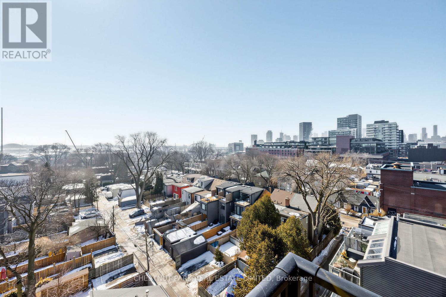 A cityscape with buildings and a clear sky.
