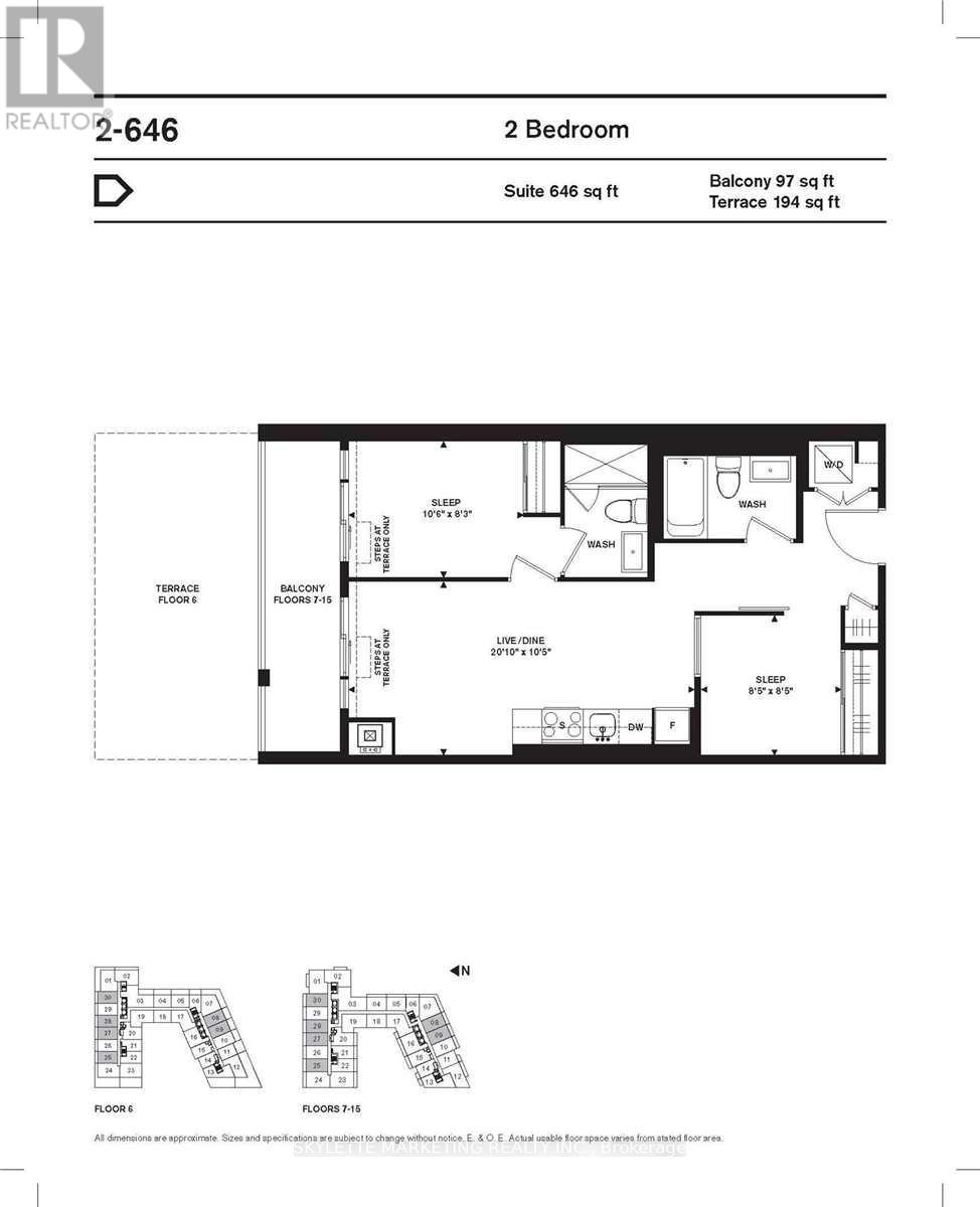 A floor plan for a 2 bedroom apartment with a terrace and balcony.