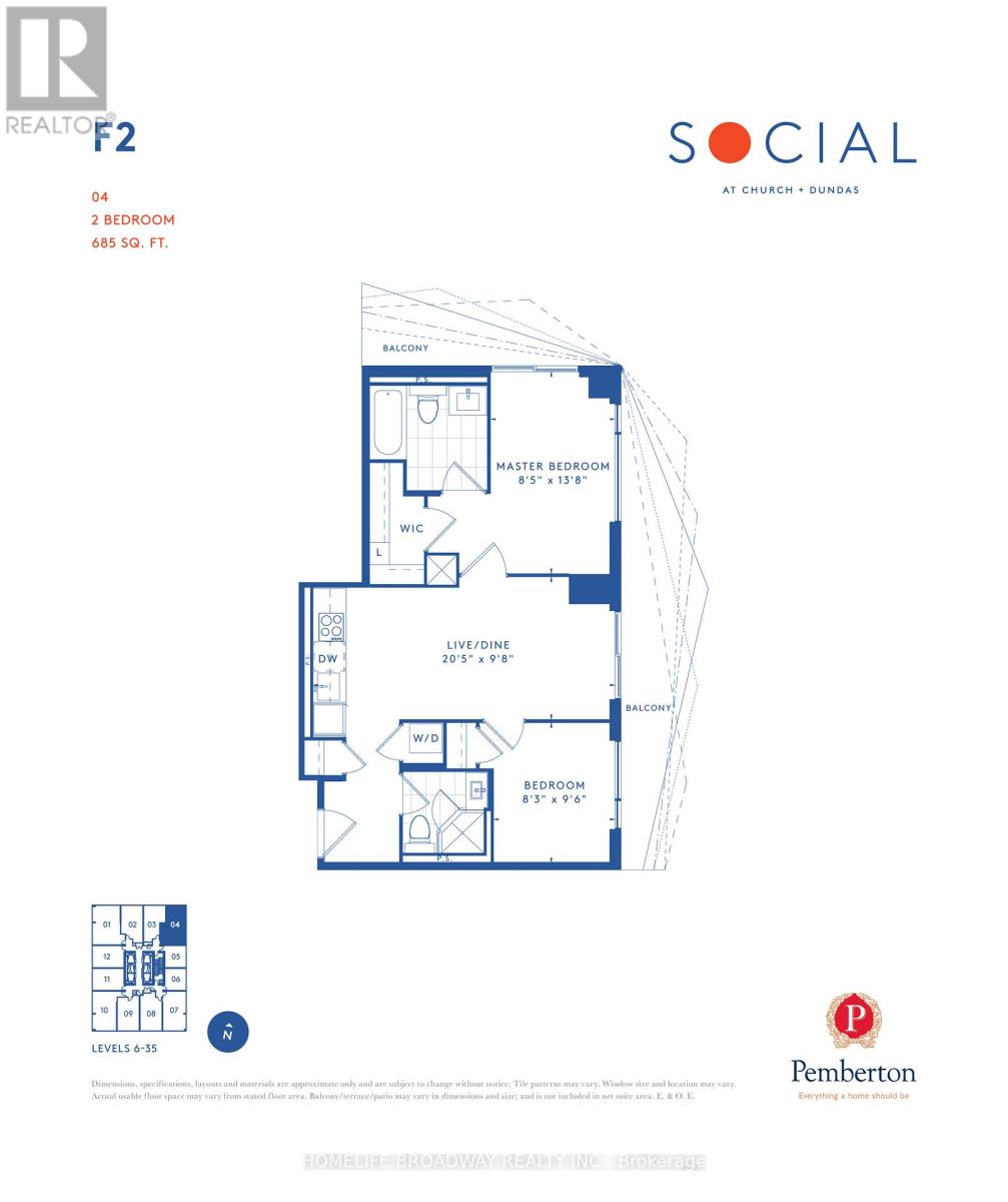 A blueprint of a two bedroom apartment at Church and Dundas.