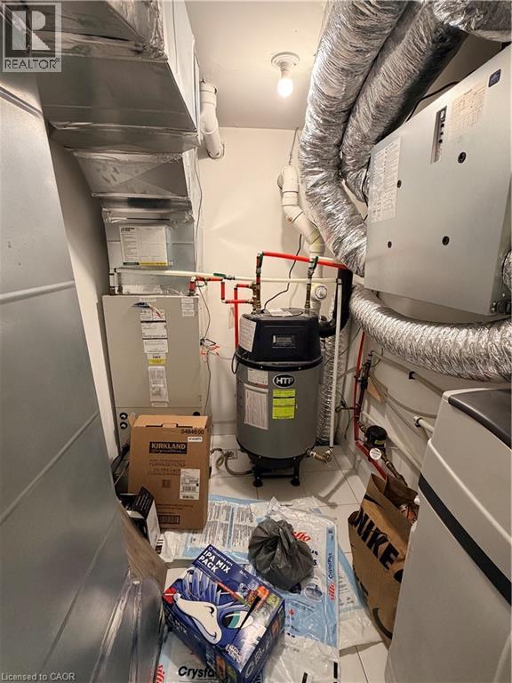 A room with a lot of boxes and a HVAC unit.
