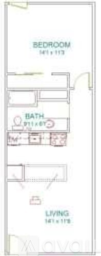 A floor plan of a bedroom and bathroom with dimensions.