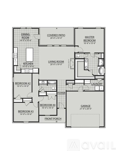 A floor plan of a house with labeled rooms and dimensions.
