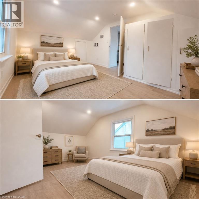 A spacious room with wooden flooring and white walls.