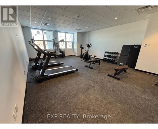 A gym with treadmills, elliptical machines, and weights is available for rent.