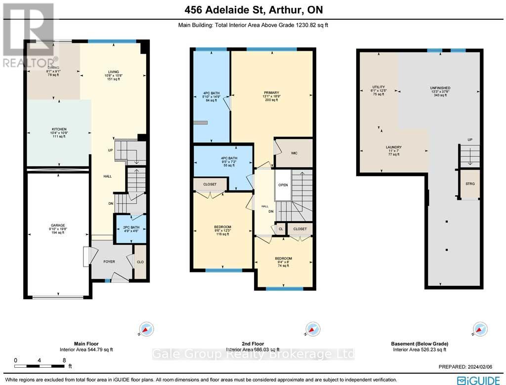 A floor plan for a property at 456 Adelaide St, Arthur, ON shows the layout of the main building with total interior area above grade 1200 sq ft.
