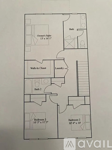 A floor plan of a house with a laundry room and three bedrooms.