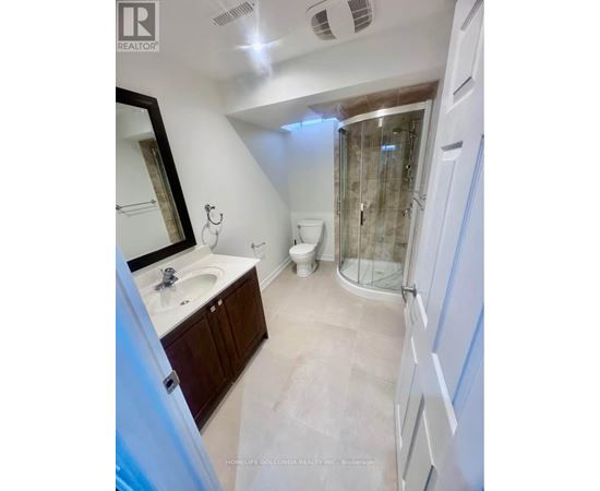A bathroom with a sink, toilet, and shower.