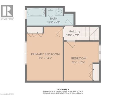 A floor plan for a home with a total living area of 604 square feet.