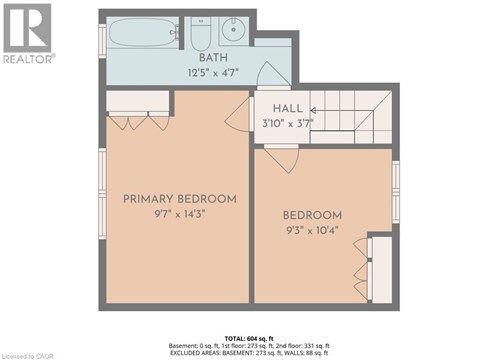 A floor plan for a home with a total living area of 604 square feet.