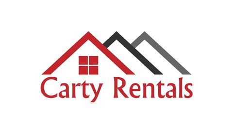 A logo for Carty Rentals depicting a house with a roof.