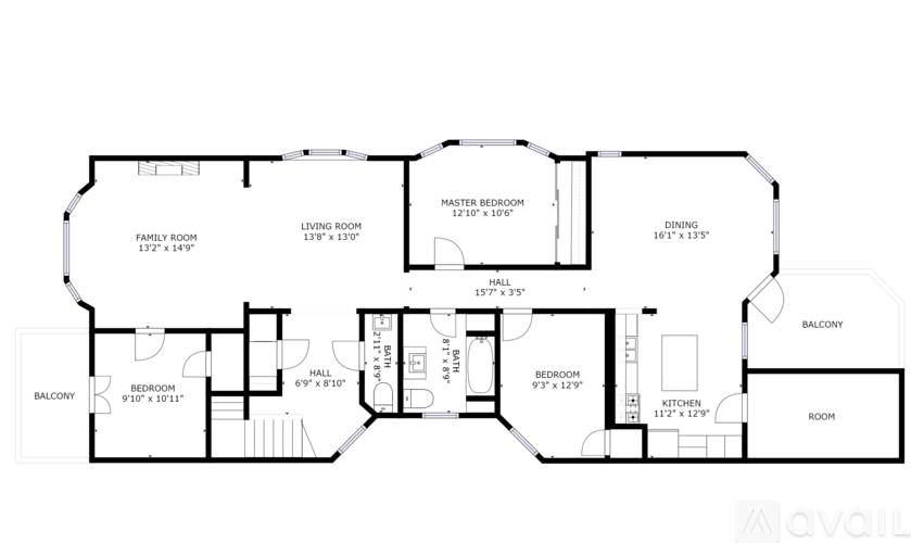 A black and white image of a floor plan for a house.