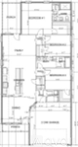 A floor plan of a building with multiple rooms and a staircase.