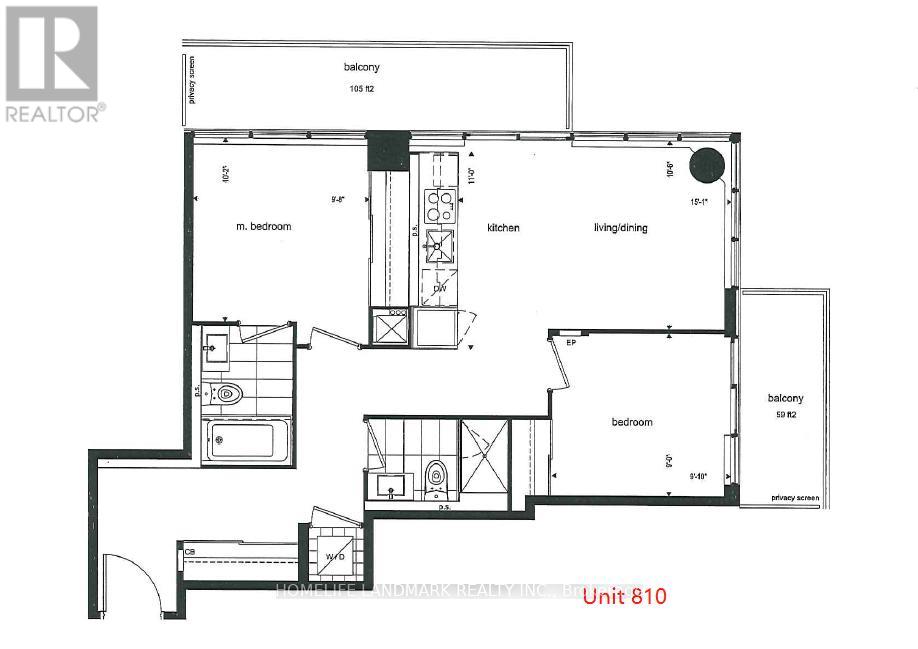 A floor plan for Unit 810 shows a living room, two bedrooms, a kitchen, and a bathroom.