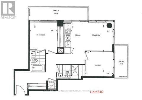A floor plan for Unit 810 shows a living room, two bedrooms, a kitchen, and a bathroom.