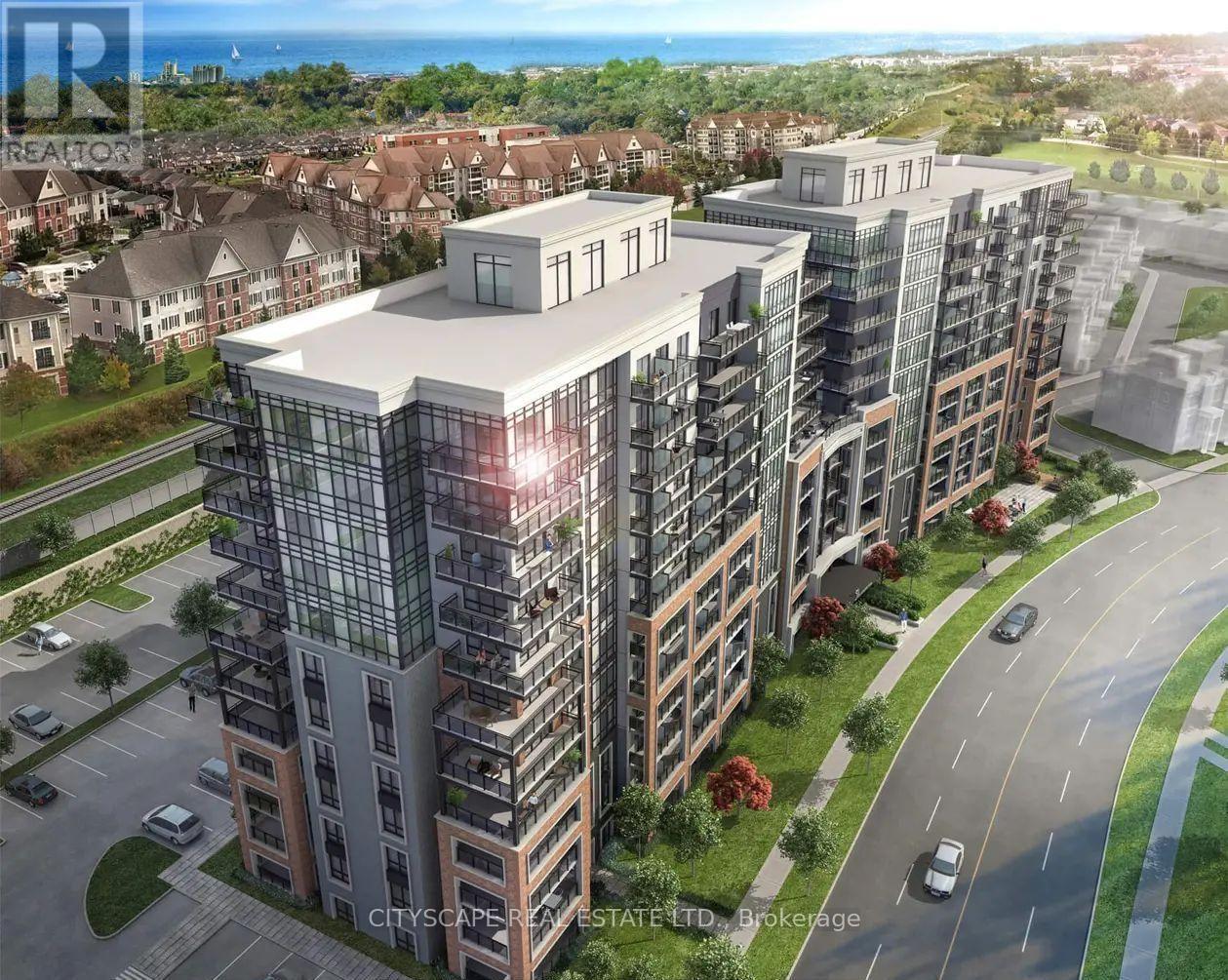 A modern multi-story building with a glass facade is the focal point of the image.
