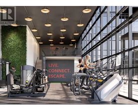 A gym with a green wall and a sign that says "Live. Connect. Escape."