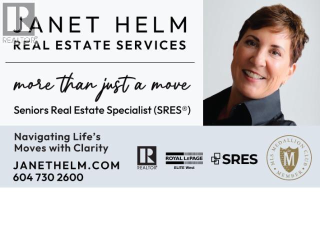 An advertisement for Janet Helm Real Estate Services, featuring a woman's photo and contact information.