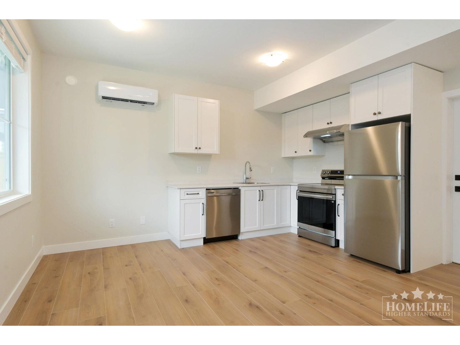 A kitchen with white cabinets and stainless steel appliances.