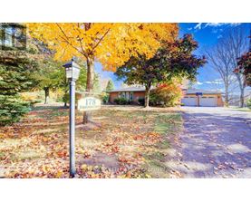 A street sign in front of a house with a tree full of yellow leaves.