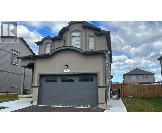 A modern house with a garage is for sale.