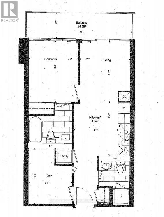 A black and white floor plan of a one bedroom apartment.
