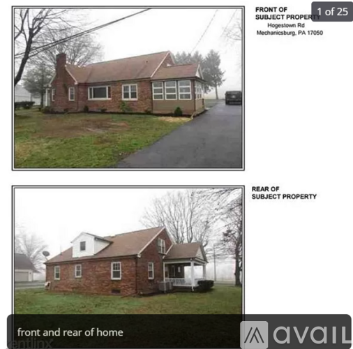 Two pictures of a brick house, one showing the front and the other the rear.