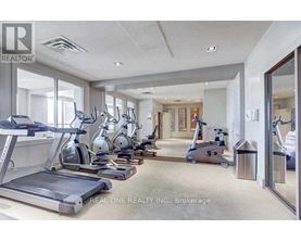 A gym with treadmills, elliptical machines, and other exercise equipment.