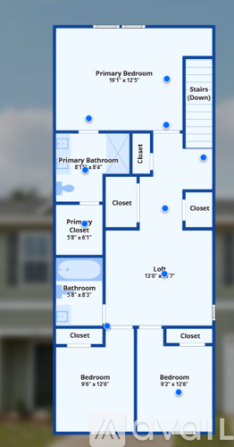 A floor plan of a house with a primary bedroom, bathroom, closet, and two additional bedrooms.